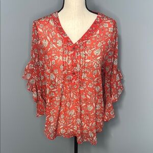 Vince Camuto Women’s Orange Sheer Flutter Sleeve Blouse Sz M